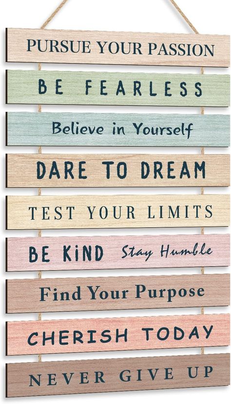 Amazon.com : HLNIUC Motivational Wall Art,Positive Inspirational Quotes Hanging Wooden Sign, Set of 9 (1.5"x12") Inspirational Wall Art For Office,Classroom Decor(Morden Style) : Home & Kitchen Office Motivational Wall Art, Rainbow Office, Wall Phrases, Motivational Decor, Wall Art Motivational, Quotes Wall Art, Wall Art Wood, Inspirational Quotes Wall Art, Family Wall Art