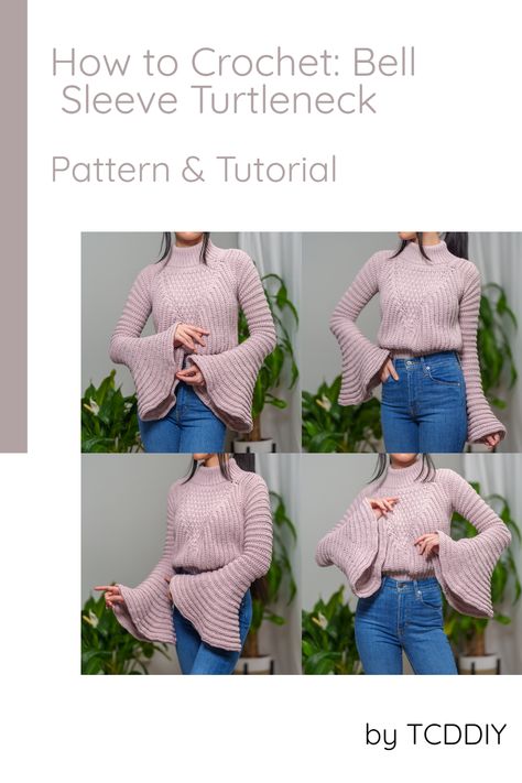 Bell Sleeve Top Pattern, Turtleneck Pattern, Crochet Bell, Crochet Bell Sleeve, Crochet Spring, Shrug Pattern, Stylish Crochet, Hoodie Pattern, Winter Ideas