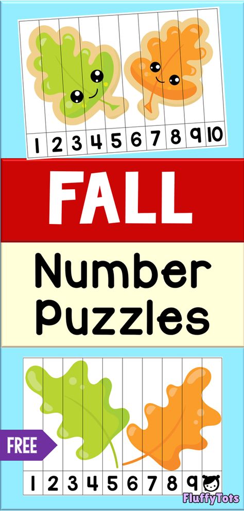 Fall Leaves Number Puzzle : FREE 2 Number Puzzles Fall Number Puzzles 1-10 Free Printable, Fall Puzzles Printables, Number Puzzles 1-10 Free Printable, Preschool Number Puzzles, Fall Puzzles, Fall Math Activities, Autumn Puzzle, Harvest Theme, Toddler Math