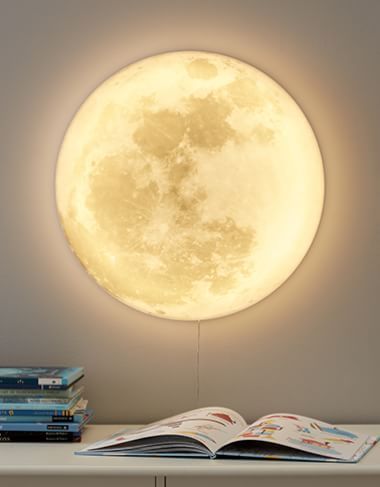 Kids Room Decor & Lighting | Pottery Barn Kids Acrylic Moon, Nursery Trends, Space Themed Nursery, Moon Nursery, West Elm Kids, Study Furniture, Space Nursery, Moon Decor, Space Room