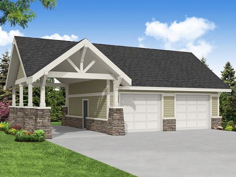 Garage Plan with Carport, 051G-0021 Detached Garage With Carport, Side Carport, Garage With Carport, Barn Garage Plans, 3 Car Garage Plans, Craftsman Garage, Carport Plans, Overhead Garage Door, Garage Plan