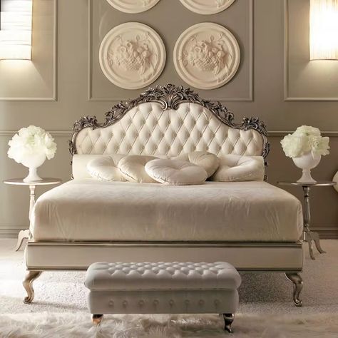 Oe-fashion Customized Royal Solid Wood Carving Classic Button Bed Frame With White Fabric For Home Furniture - Buy King Size Teak Wood Bed Frame wooden Carved Bed Frame queen Wood Bed Frames Product on Alibaba.com Royal Bedroom Design, Italian Bedroom, Classic Bedroom, Wood Bed Frame, Bedroom Bed Design, Queen Bed Frame, Bed Furniture Design, Leather Bed, Platform Bed Frame