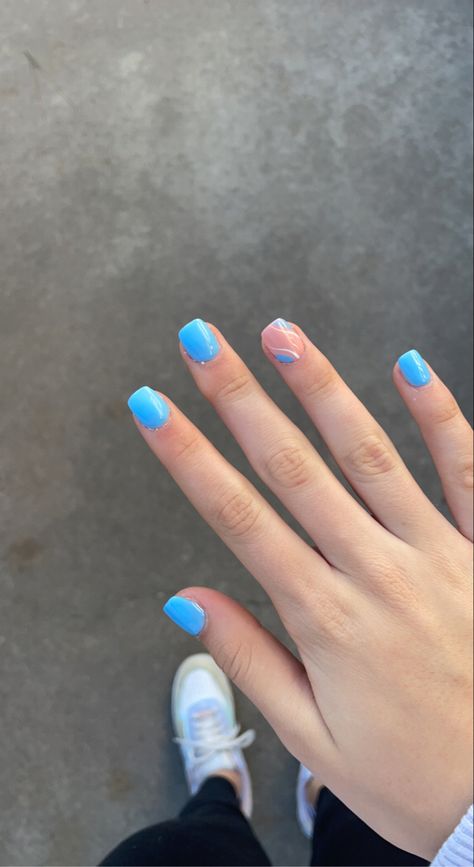 Short Gel Vacation Nails, Cute Square Nails Summer, French Beach Nails, Cute Nails Square Short, Square Sns Nails, Pretty Blue Nails Short, Blue Nails Short Square, Birthday Summer Nails, Nails Acrylic Almond Spring