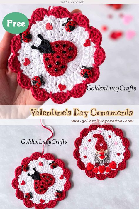 Crochet Valentine’s Day Ornaments Free Pattern Valentine Crochet Ideas, Crochet Projects For Beginners, Valentine Crochet, Crochet Valentine, Basket Crochet, Crochet Shoes Pattern, Valentines Crochet, Beginner Crochet Projects, Crochet Kitchen