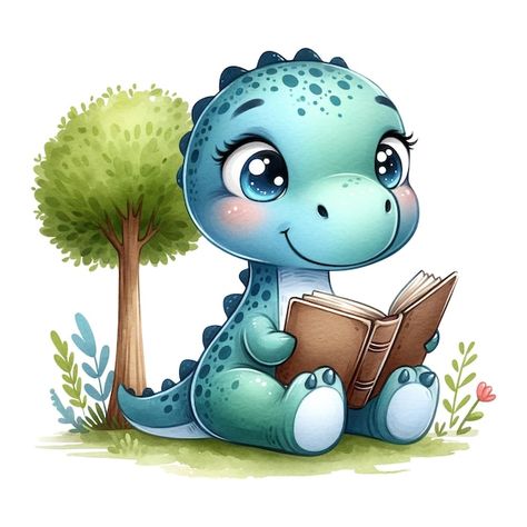 Photo a dinosaur reading a book under a ... | Premium Photo #Freepik #photo Dinosaur Reading, Dino Birthday Invitations, Nursery Activities, Invitation Clipart, Book Tree, Under A Tree, Clay Stamps, Baby Dino, Dino Birthday