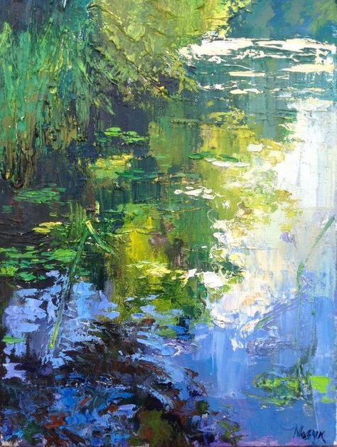 Original Oil Paintings For Sale, Debbie George Artist, River Oil Painting, Abstract River Painting, Realistic Painting Ideas, Waterscape Paintings, Waterlily Painting, Pond Oil Painting, Water Oil Painting