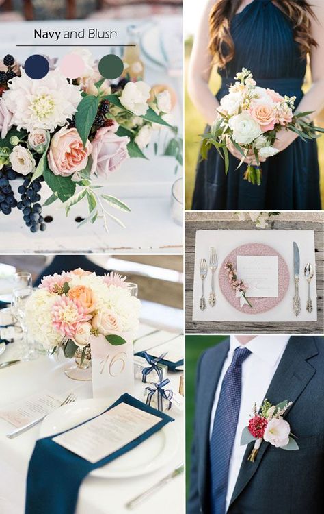 navy blue and blush fall wedding color scheme 2015 trends Wedding Flowers Navy Blue, Blush Fall Wedding, Wedding Color Schemes Blue, Fall Wedding Color Schemes, Navy Wedding Flowers, Wedding Color Combos, Wedding Color Trends, Autumn Bride, Wedding Colors Blue