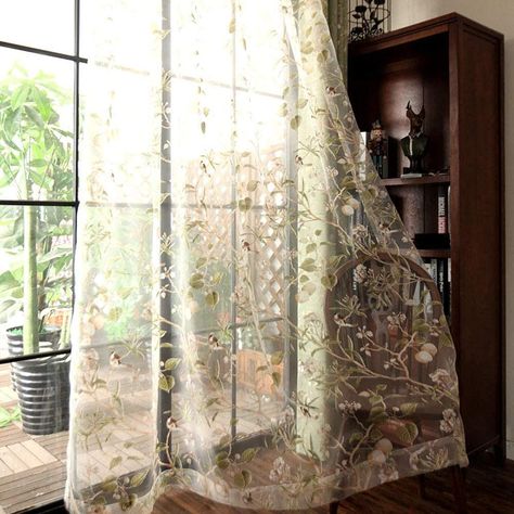 PRICES MAY VARY. Polyester Blend 【Package 】2 panels birds floral pattern sheer curtains/drapes. sold as 1 pair,Each panel measure 39 inch width by 84 inch length,Total is 78 inch width by 84 inch long. 【Nice design】Floral pattern design sheer curtains make elegant special look for your windows. 【Top Finish】Rod pocket top, easy to install, and easy to slide. 【Size Choose】Curtain width=1.5~2 times your window width,that will have pleating effect.If you need extra wide size,please feel free to emai Curtains For French Doors, Retro Style Bedroom, Bird Curtains, French Door Curtains, Drapes For Living Room, Window Sheers, Tulle Curtains, Voile Curtains, Vintage Curtains