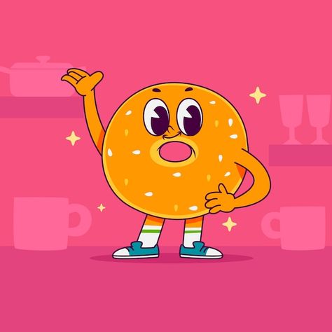 Free vector hand drawn bagel cartoon ill... | Free Vector #Freepik #freevector #cartoon-illustration #food-character #cartoon #cute-character Bagel Cartoon, Food Character, Feed Ig, Character Cartoon, Illustration Food, Vector Hand, Cartoon Illustration, Character Illustration, Graphic Resources