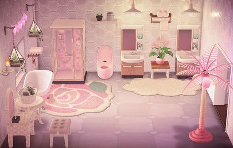 Grace Bisquera on Facebook Bathroom Animal Crossing, Kawaii Acnh, Pink House Interior, Fairy Island, Acnh House, Pink Island, Animal Crossing 3ds, Animals Crossing, Animal Crossing Memes