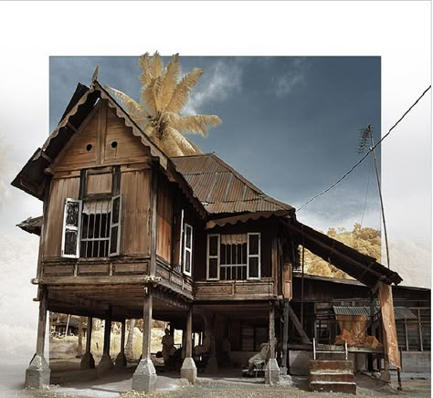 Malaysia Traditional House, Malaysian Traditional House, Malay Traditional House, House Design Traditional, Malaysian Architecture, Japanese House Design Traditional, Malay Architecture, Malaysia Building, Kampung House