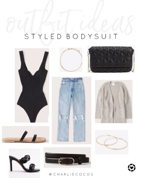 Braided Heels Outfit, Black Bodysuit Outfit Fall, Black Bodysuit With Jeans, High Waisted Jeans Outfit Winter, Black Body Suit Outfit, Jeans And Bodysuit Outfits, Outfit Ideas Cardigans, Mom Jeans Outfits, Bodysuit Outfit Ideas