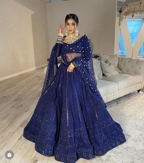 Royal Blue Lengha, Blue Lehenga Bridal, Indian Prom Dresses, Grey Lehenga, Indian Wedding Gowns, Latest Bridal Lehenga, Desi Wedding Dresses, Wedding Lehenga Designs, India Dress