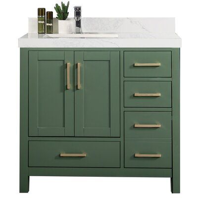 Lafayette Green, Monochromatic Bathroom, Calacatta Nuvo, Carrara Quartz, Calacatta Quartz, Quartz Vanity Tops, Ideal Bathrooms, Single Sink Vanity, Transitional Bathroom Vanities