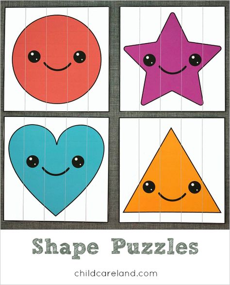 Shape puzzles for shape identification and fine motor skills. Kindergarten Geometry Worksheets, Shape Puzzles Preschool, Shape Puzzles Free Printable, Shapes Puzzles, Puzzle Shape, Preschool Puzzles, Shape Puzzle, Shape Activities Preschool, Shapes Flashcards