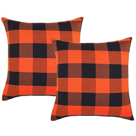 Amazon.com: 4TH Emotion Set of 2 Fall Halloween Buffalo Check Plaids Throw Pillow Case Cushion Cover Cotton Canvas for Sofa Orange and Black, 18 x 18 Inches: Home & Kitchen Buffalo Plaid Pillows, Home Decor Black And White, Plaid Throw Pillow, Black Pillow Covers, Rustic Fabric, Fall Pillow, Plaid Pillow Covers, Plaid Throw Pillows, Farmhouse Halloween