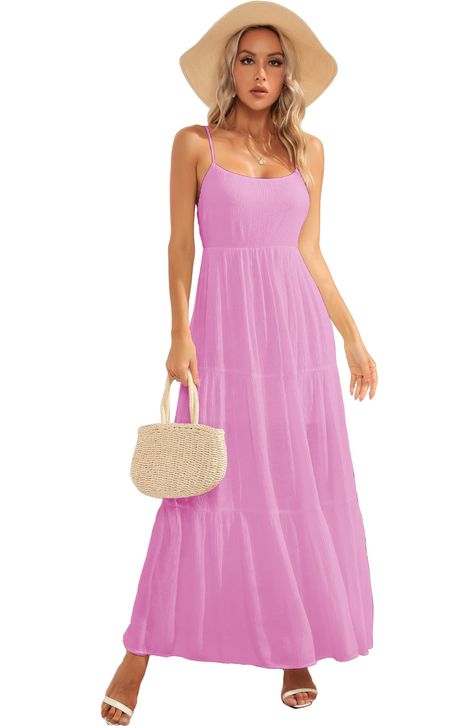 PRICES MAY VARY. Material: 100% cotton, soft, breathable and skin-friendly, crafted from light and breathable fabric, this flowing maxi dress is both stylish and comfortable in warm weather. Features: Women beach wedding dress features with a sexy open boat neckline, pleated ruffle hem, babydoll style, loose fit, maxi dress with backless lacing. Sleeveless and adjustable spaghetti straps, the slim spaghetti straps are adjustable, allowing for a personalized fit that flatters a range of body type Dresses Beach Summer, Backless Sundress, Maxi Dress Flowy, Beach Long Dress, Vacation Dresses Beach, Casual Sundress, Sunset Design, Sun Dresses, Long Beach Dress