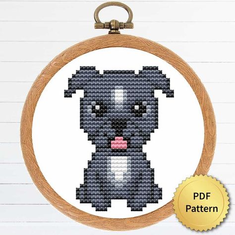 Pitbull Cross Stitch Pattern, Cross Stitch For Beginners, Dog Cross Stitch Pattern, Dog Cross Stitch, Dog Patterns, Unique Cross Stitch, Tiny Cross Stitch, Easy Cross Stitch Patterns, Schnauzer Puppy