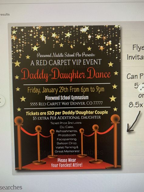 Vip Red Carpet, Sweetheart Dance, Dance Flyer, Church Community, Balloon Drop, Flyer Size, Dance Themes, Hollywood Red Carpet, Mother Son Dance