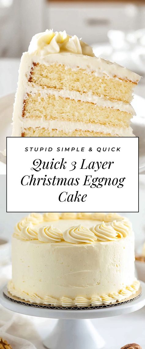 Image for Quick 3 Layer Christmas Eggnog Cake Eggnog Cake Filling, Gluten Free Eggnog Cake, Christmas White Cake Recipes, Southern Living Christmas Cakes, 3 Layer Christmas Cake, Christmas Layered Cake, 6 Inch Christmas Cakes, Christmas Flavored Cakes, Christmas Cake Flavor Ideas