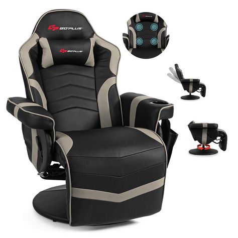 PRICES MAY VARY. ♔【PREMIUM MATERIAL & SIZE】- Massage gaming chair is made of premium PU leather and high resilience sponge, which bring more comfortable experience. Breathable, water-resistant and easy cleaning. Overall dimension is 31.5" x 31.5" x 42" , Size of backrest is 24" x 28, Size of seat is 22" x 19.5", Size of armrest is 21.5" x 5.5", Size of side pouch is 7.5" x 7.5". The weight capacity up to 300 lbs ♔【EIGHT MASSAGE MODES】 - POWERSTONE gaming recliner with 4 massage spots, 2 on the b Massage Office Chair, Massage Place, Racing Chair, Races Style, Massage Chairs, Theater Seating, Home Theater Seating, Computer Chair, Single Sofa