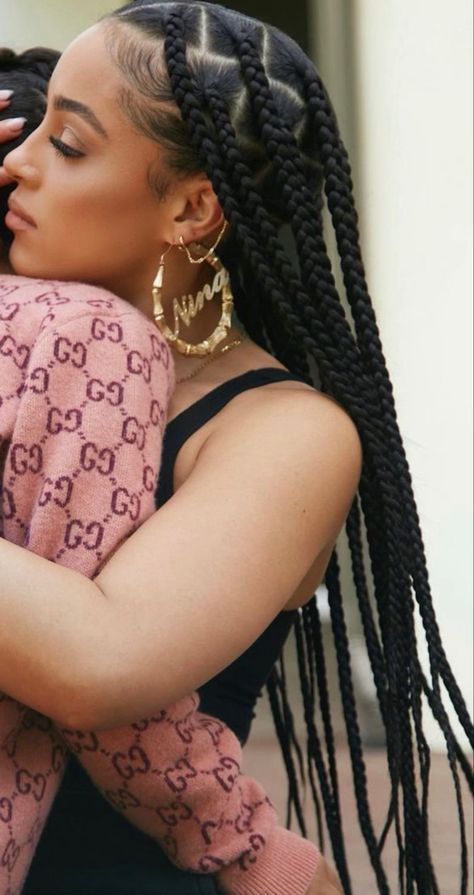 Joie Chavis Braids, Jumbo Braids Natural Hair, Pop Smock Braids, Bra Length Braids, Braidouts On Natural Hair, Short Braids Hairstyles, 6 Braids, Big Twist Braids Hairstyles, Box Braids Images