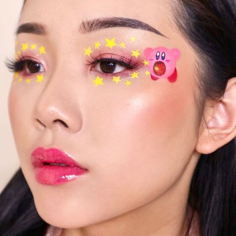 Draw Kirby, Kirby Eating, Makeup 2022, Carnival Makeup, Kawaii Faces, Kawaii Makeup, Kirby Art, Alternative Makeup, Face Painting Halloween