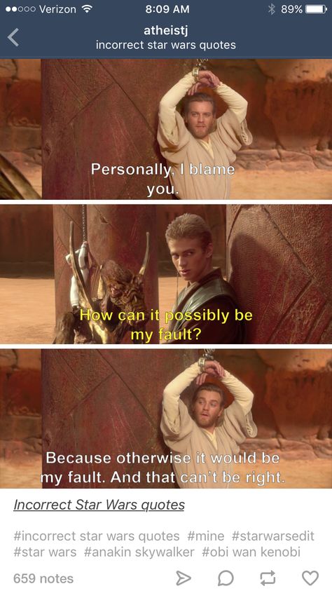 An inaccurate but accurate quote in which Obi-Wan would be 110% correct. Obi Wan And Luke Fanart, Obi Wan Quotes, Obi Wan And Anakin, Starwars Funny, Star Wars Meme, Prequel Memes, Star Wars Anakin, High Ground, Star Wars Jokes