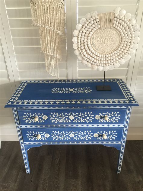 Mexican Blue Furniture, Talavera Furniture, Mosaic Dresser, Single Wardrobe Design, Handpainted Dresser, Floating Nightstand Ideas, Dresser Console, Modern Floating Nightstand, Almirah Design