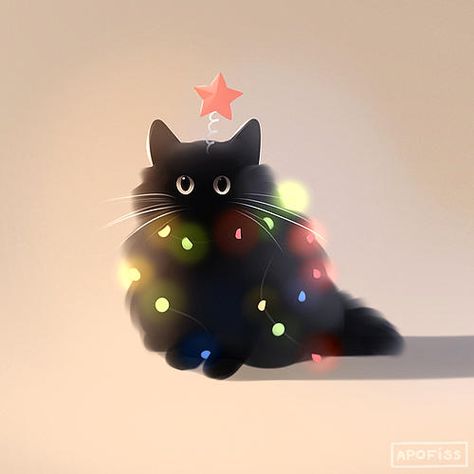 Tree Cat, A Black Cat, Christmas Cat, A Cat, A Black, Black Cat, Christmas, Black, Art