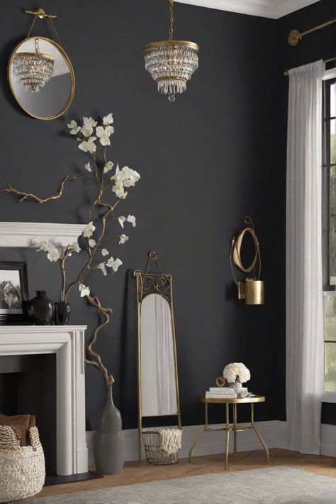 home decorating, home interior, home interior design, home decor interior design Sherwin Williams Black Swan, Sherwin Williams Black, Trendy Paint Colors, Paint Guide, Color Bedroom, Light Colored Furniture, Swan Painting, Bedroom Walls, Dark Walls