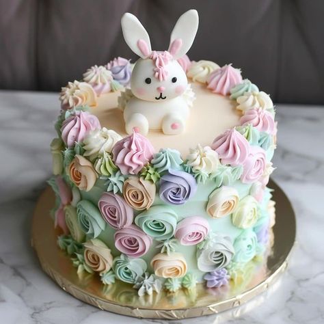 Bunny Birthday Cakes Girl, Cute Bunny Birthday Cake, Bunny Rainbow Cake, Bunny Garden Cake, Two Tier Bunny Birthday Cake, Easter Bunny Cake, Birthday Cake Topper Printable, Bunny Cake, Easter Cakes