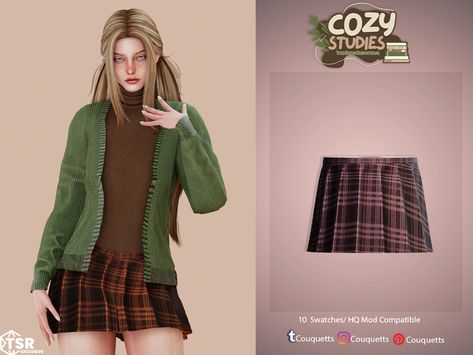 The Sims Resource - Cozy Studies sophie set skirt Sims 4 Plaid Skirt Cc, Sims 4 Plaid Skirt, Sims Aesthetic, Checkered Skirt, Sims 1, Sims 4 Clothing, Plaid Mini Skirt, Animal Skin, Sims 4 Cc