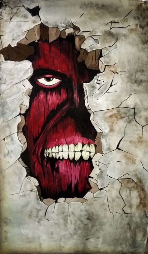 Attack On Titan Pumpkin Carving, Wall Titan, Phone's Wallpaper, Pumkin Carving, Atack Ao Titan, Creepy Smile, Attack On Titan Comic, Painting Canvases, Graffiti Designs