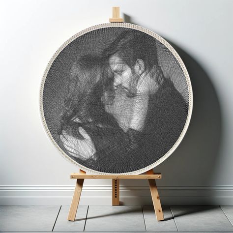 Create Your Own Unique Thread Painting With Our DIY String Art Kit Personalized Portrait DIY Wall Art Handmade Gift - Etsy Australia Thread Art On Wood, Thread Portrait, Wire Art Portrait, String Art Portrait, String Art Nails Size, Portrait Embroidery Hoop, Personal Portrait, Diy String Art, Thread Holder