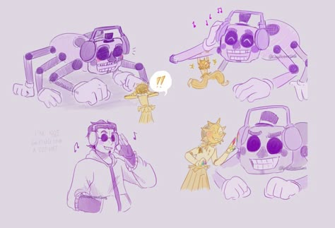 Dj muaic man and sun Dj Music Man And Moon, Fnaf Sb Dj Music Man, Dj Music Man X Sundrop, Moon X Dj Music Man, Dj Music Man X Moondrop, Dj Music Man Fnaf Human, Dj Music Man Fanart, Fnaf Music Man, Fnaf Dj Music Man