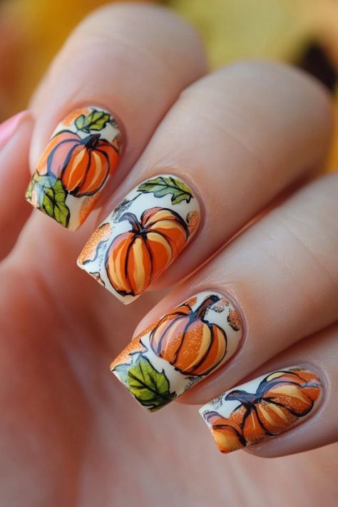 15 Cute Ideas For Gorgeous Pumpkin Nails Pumpkin Nail Designs, Autumn Manicure, Pumpkin Nail, Pumpkin Vine, Metal Pumpkins, Pumpkin Nails, Trending Ideas, Plaid Nails, Cute Ideas