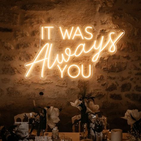 It Was Always You Neon Sign It Was Always You Neon Sign, Custom Wedding Backdrop Decor, Wedding Neon Sign, Wedding Party Decor, Neon Sign,Wedding Sign Engagement Gifts Click the link to send me inquiry or email: davidbrownsigns@gmail.com can customize you want customized logo/content: https://www.etsy.com/listing/1259094162/create-your-logo-custom-neon-sign-for?ga_order=most_relevant&ga_search_type=all&ga_view_type=gallery&ga_search_query=logo+neon+sign+custom&ref=sr_gallery-1-1&frs=1&edd=1&sts=1&organic_search_click=1 Add Light to Your Life and Bring Color in with Vibe!   Photos are just for you reference, we manufacture custom sign based on your idea.  Please feel free to contact with me for Custom your design, Light you life.  MATERIAL: - Flexible led neon PVC strip of milky or colored It Was Always You Neon Sign Wedding, It Was Always You Sign, It Was Always You Wedding, Wedding After Party Decor, It Was Always You, Led Wedding Sign, Wedding Led Sign, Constellation Wedding, Cute Crush Quotes