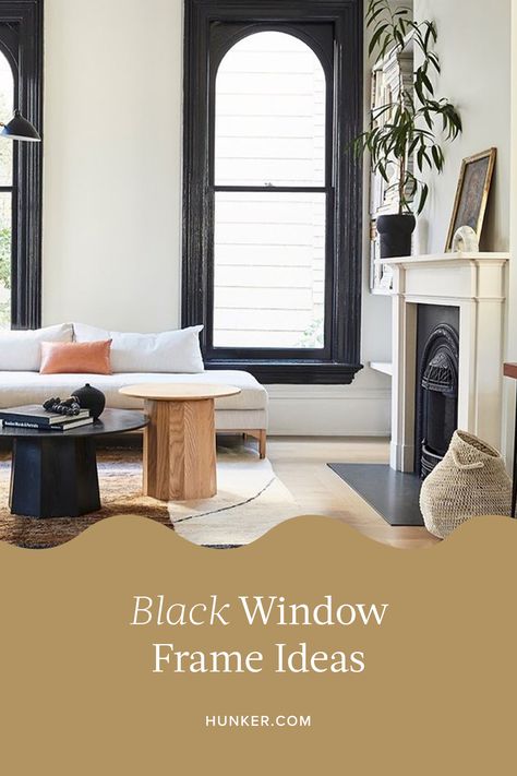 Even if you refuse to incorporate the hue anywhere else, black window frames will still do the perfect amount of decor heavy lifting. Here are a few ways to decorate around them. #hunkerhome #black #window #blackwindowframe #windowframe Dark Window Frames Inside, Black Window Sills Interior, Painting Window Trim Black, Black Window Trim Interior, Window Frame Ideas, Black Baseboards, Danish Living Room, White Window Trim, Black Window Trims