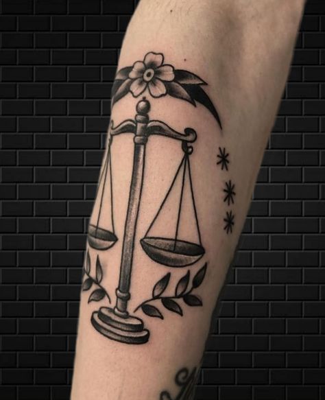 Libra Scale Tattoo Traditional, Attorney Tattoo Ideas, Accounting Tattoo Ideas, Scale Tattoo Traditional, Scales Of Justice Tattoo Men, Tattoo Scales Of Justice, Old Scale Tattoo, Traditional Lady Justice Tattoo, Libra Traditional Tattoo