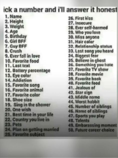 Send A Number, Pick A Number Clean, Pick A Number Pick A Number Game Questions, Ask Me A Number, Give Me A Number, Pick A Number I'll Answer Honestly, Send Me A Number, Pick A Number And I’ll Answer Honestly, Pick A Number