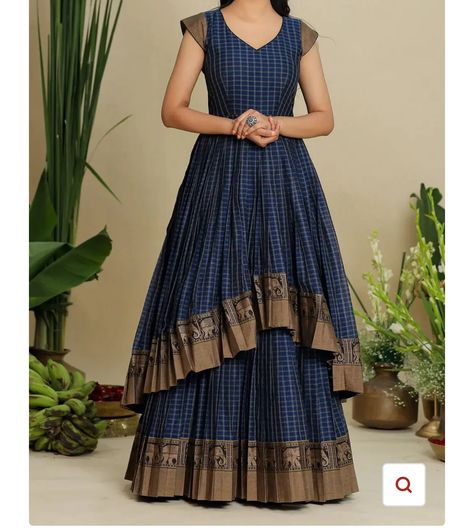 Pleated Frock Design, Checks Saree Dress Gowns, Long Frock Models Traditional, Dress Materials Designs Latest Stitching, Long Frocks Traditional Wear, Dress Ideas With Saree, Saree To Long Frock Designs, Layer Frocks For Women, Silk Saree Into Dress Convert