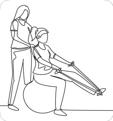 Physiotherapy Drawing, Sports Therapy, One Line Drawing, Continuous Line Drawing, Continuous Line, Physical Therapist, Design Vector, Physical Therapy, Young Woman