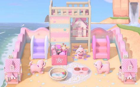 Kawaii Animal Crossing Island Ideas, Animal Crossing Pink Island, Pink Animal Crossing Island, Acnh Pink Island, Kawaii Acnh, Acnh Kawaii, Kawaii Island, Animal Crossing Cafe, Acnh Kidcore