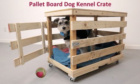 Easy and fast pallet board crate build with hinged door for dog kennel Pallet Dog Pen, Diy Dog Kennel Indoor Easy, Pallet Dog Kennel Indoor, How To Make A Dog Crate, Corner Dog Kennel Diy, Pallet Dog Crate, Pallet Dog Kennel, Dog Kennel Inside, Xxl Dog Crate