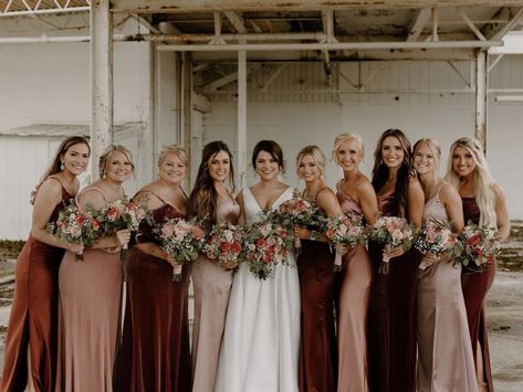 Maroon Mix Match Bridesmaid Dresses, Red Fall Bridesmaid Dresses, Mixed Color Bridal Party, Different Shades Of Burgundy Bridesmaids, Burgundy Shades Bridesmaid Dresses, Burgundy And Peach Bridesmaid Dresses, Red And Champagne Bridesmaid Dresses, Maroon Fall Bridesmaid Dresses, Earth Tone Color Palette Bridesmaids