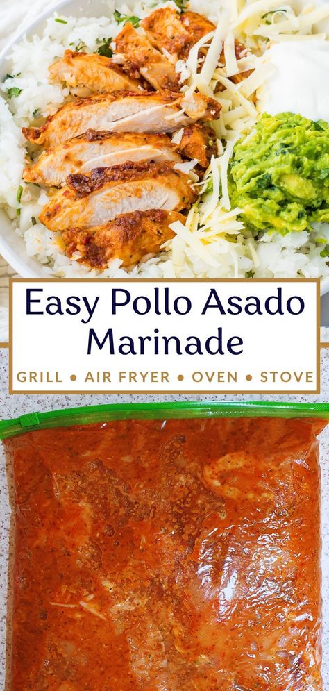 Discover the secrets to perfecting your pollo asado with our best-ever marinade recipe. Infused with traditional Mexican spices and a hint of orange, this marinade is versatile for grilling, roasting al horno, pan frying, or even air frying. Transform your ordinary chicken into an extraordinary meal with deep, authentic flavors that are sure to impress! Perfect for diy chipotle bowls! Pollo Asada Crockpot, How To Make Pollo Asado, Pollo Asada Chicken Recipes, Chicken Taco Marinade Mexican, Polo Asado Chicken Recipes, Pollo Asado Marinade Mexican, Chicken Asada Marinade, Pollo Asado Tacos, Quick Grilled Chicken Recipes