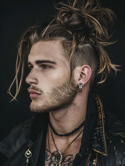 Long Hair Undercut Men, Men Haircut Styles Long, Male Undercut, Edgy Haircuts For Long Hair, Top Knot Man, Top Knot Hairstyle, Knot Hairstyle, Mens Hair Styles, Undercut Fade