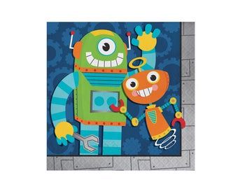 Robot Party Favors, Robot Birthday Party, Robot Theme, Robot Print, Robot Party, Birthday Napkins, Halloween Costume Shop, Kids Party Supplies, Sports Themed Party