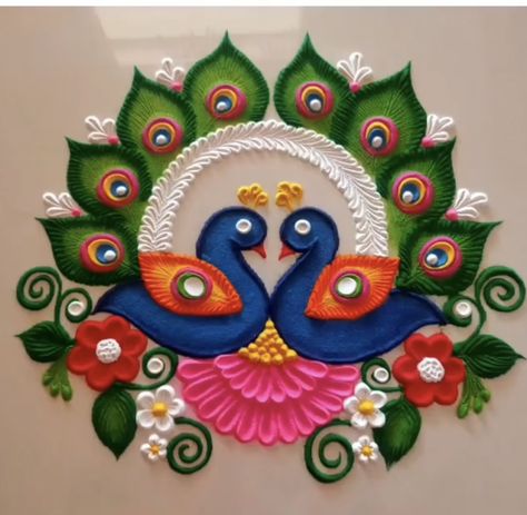 Diwali Beautiful Rangoli Designs, Kalas Rangoli Design, Rangoli Watercolor, Burada Rangoli Designs, Rangoli Designs For Diwali Peacock, Rangoli Designs Flower Patterns, Flower And Rangoli Design, Rangoli Pickock, Rangoli Designs Fir Diwali